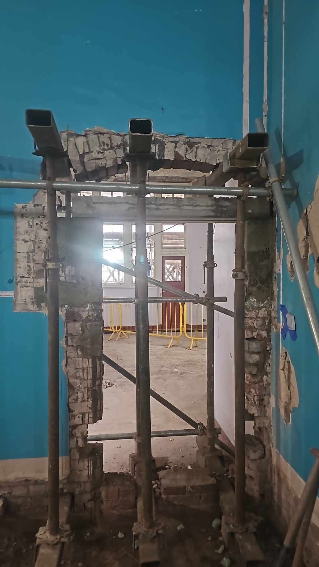 Structural opening with temporary support in place